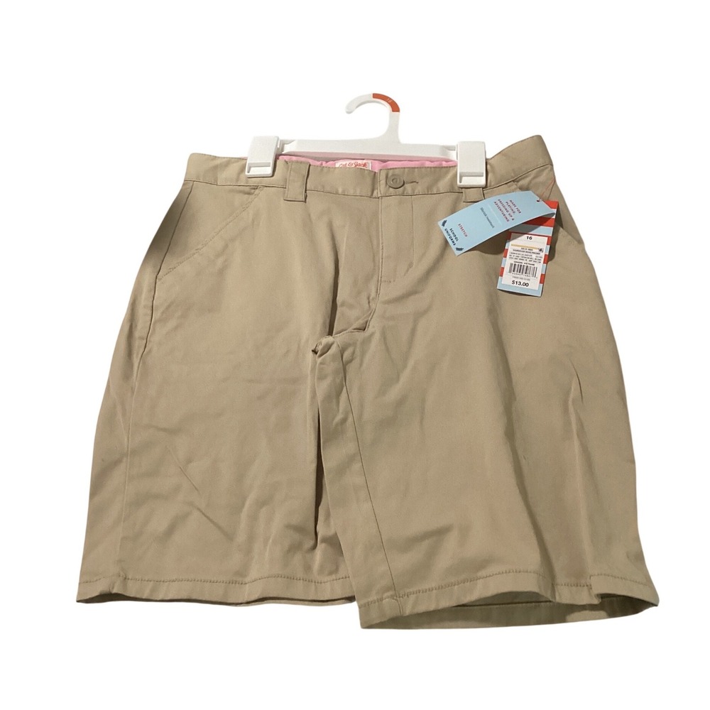 Cat & Jack Girls Khaki Uniform Bermuda Shorts Stretch Twill Tan Size 16 NWT